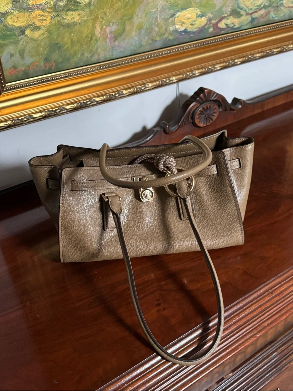Hamilton Moderne Small Leather Satchel in Taupe